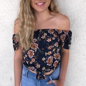 Off the shoulder flowered shirt
